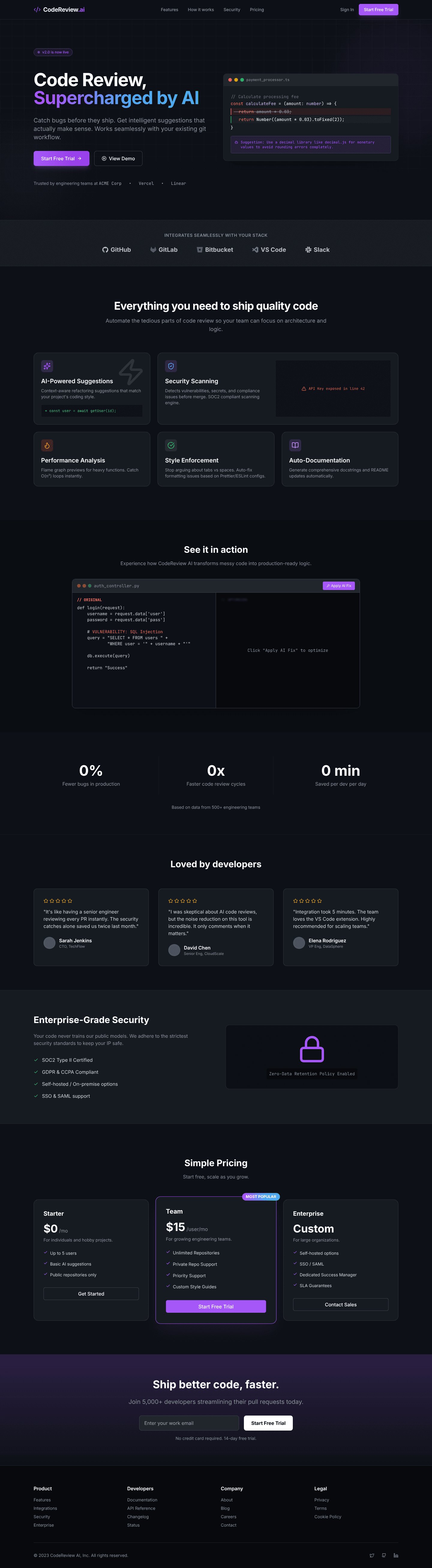 CodeReview AI Landing Page