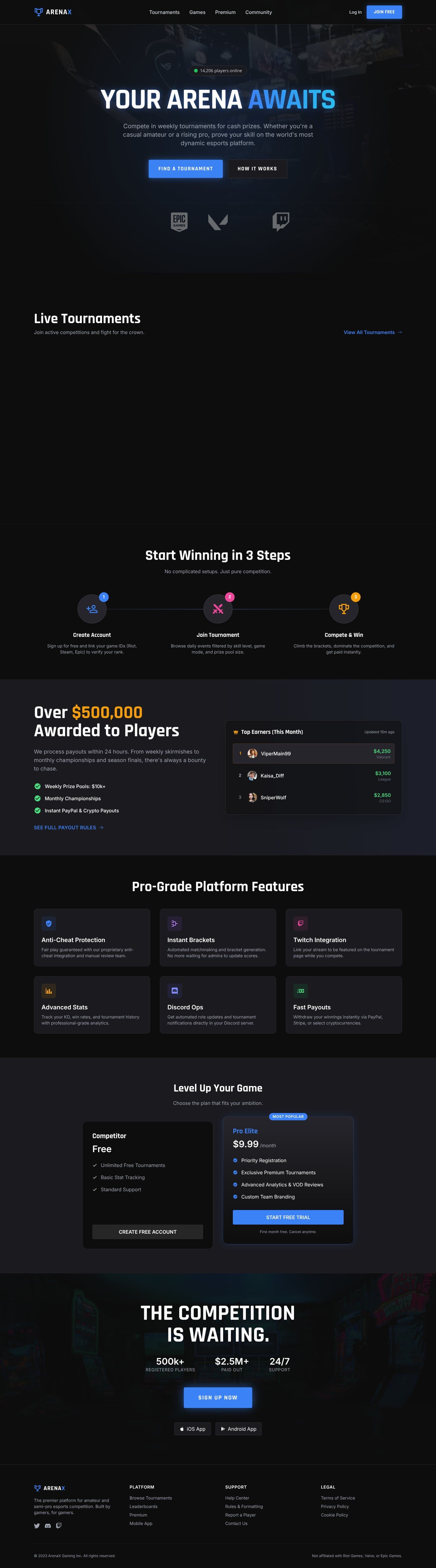 ArenaX - Competitive Gaming Platform